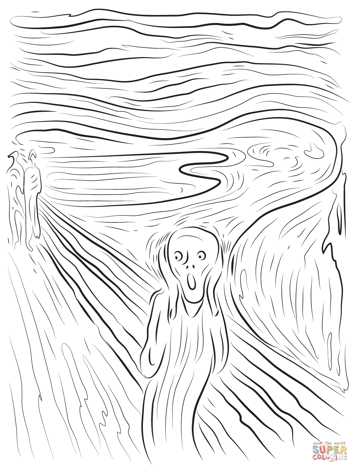 The scream by edvard munch coloring page free printable coloring pages