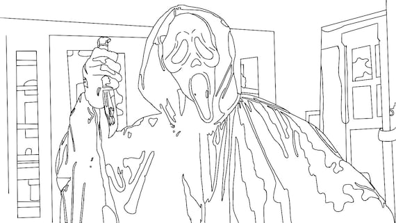 Printable scream colour page horror colouring page