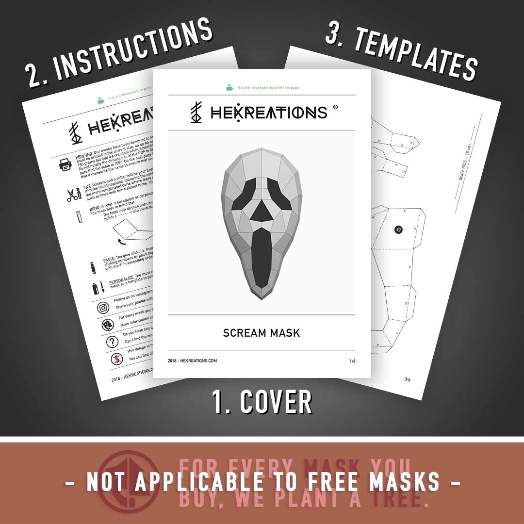 Scream mask printable template papercraft pdf pattern