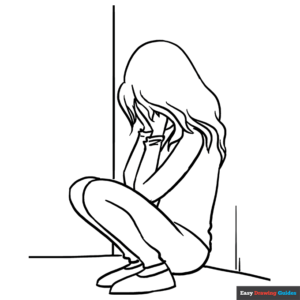 Sad girl crying coloring page easy drawing guides