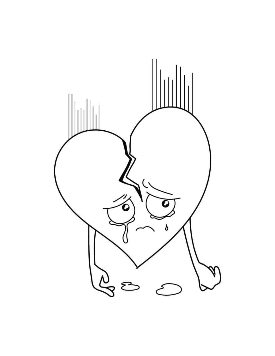 Cartoon crying broken heart coloring page