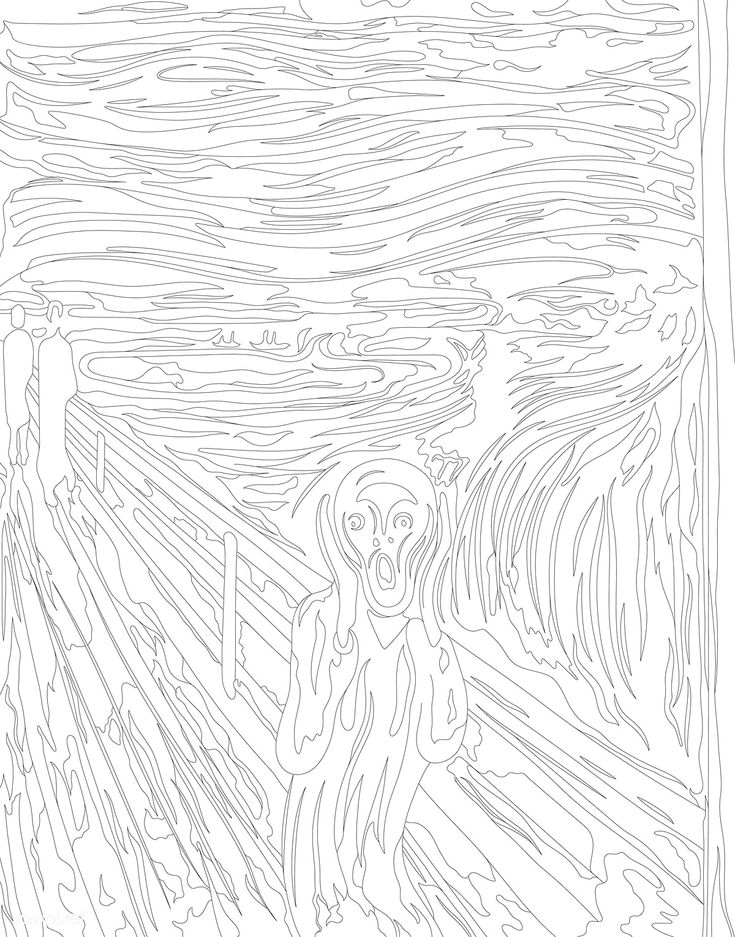 The scream by edvard munch adult coloring page free image by rawpixel famous art coloring adult coloring page adult coloring pages