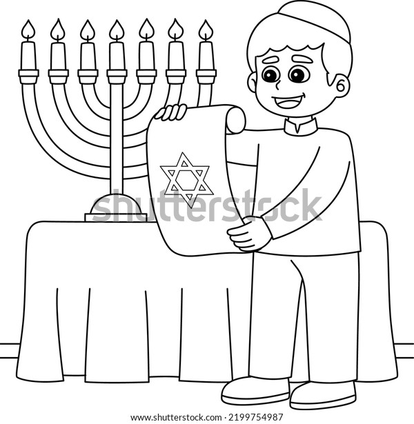 Hakuun hanukkah jewish scroll coloring page kids liittyvã vektorikuva rojaltivapaa