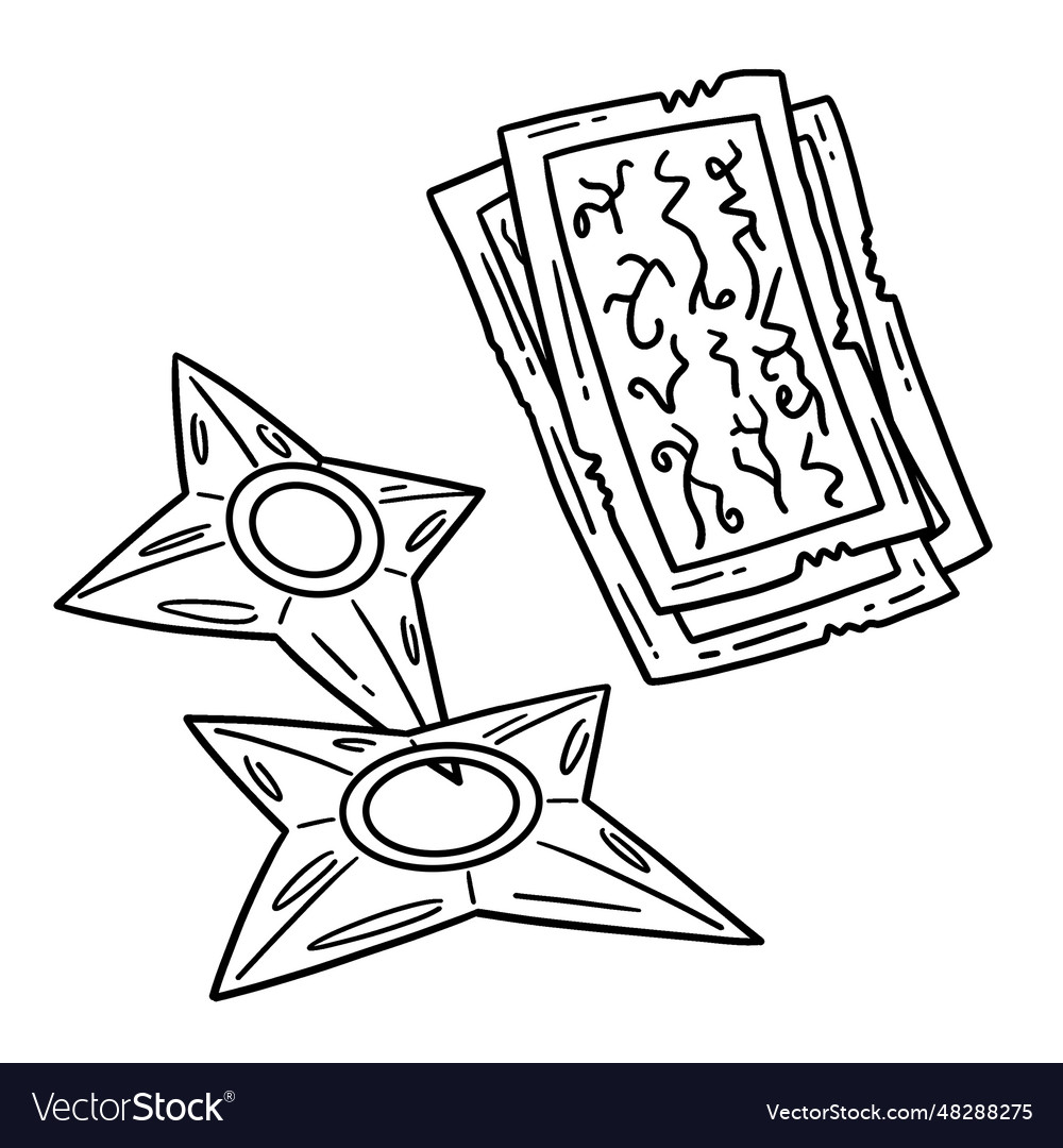 Shuriken and scroll isolated coloring page vector image