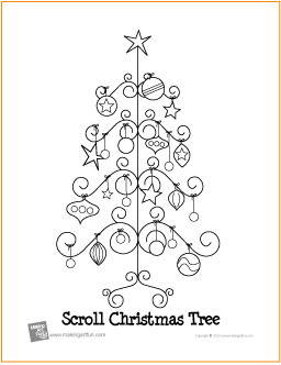 Scroll christmas tree free printable coloring page