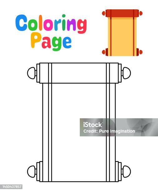 Coloring page with chinese scroll for kids stock illustration