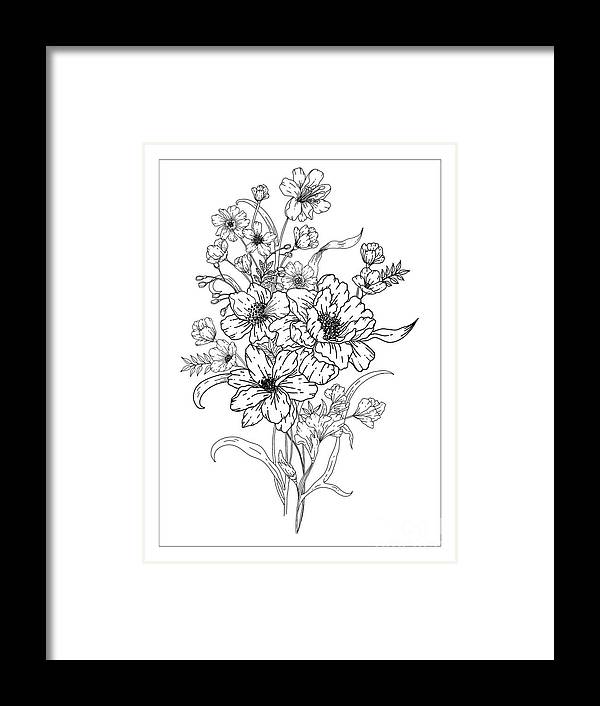 Flower bouquet coloring page framed print by lisa brando