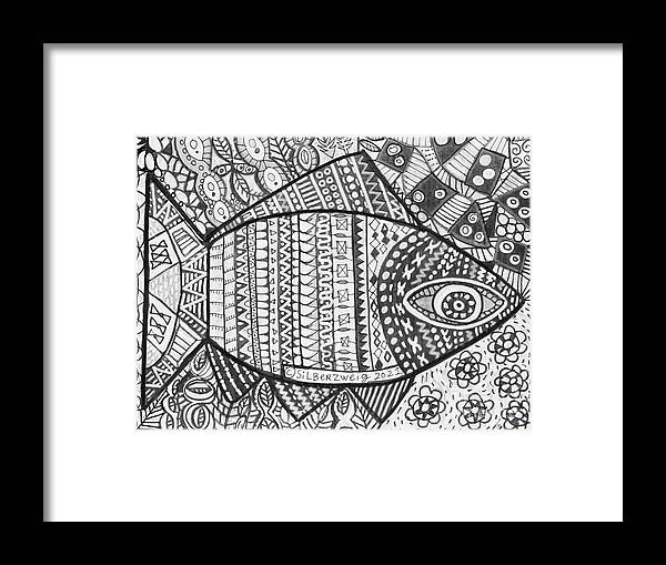 Talavera fish coloring page framed print by sandra silberzweig