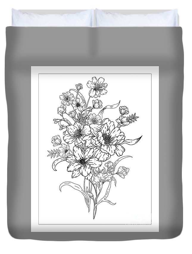 Flower bouquet coloring page duvet cover by lisa brando