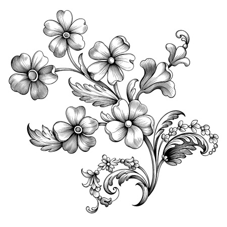 Vintage spring flower summer daisy scroll baroque victorian frame border floral ornament leaf engraved retro pattern decorative design tattoo black and white filigree calligraphic vector ù ùùø øªøµù ùù ù