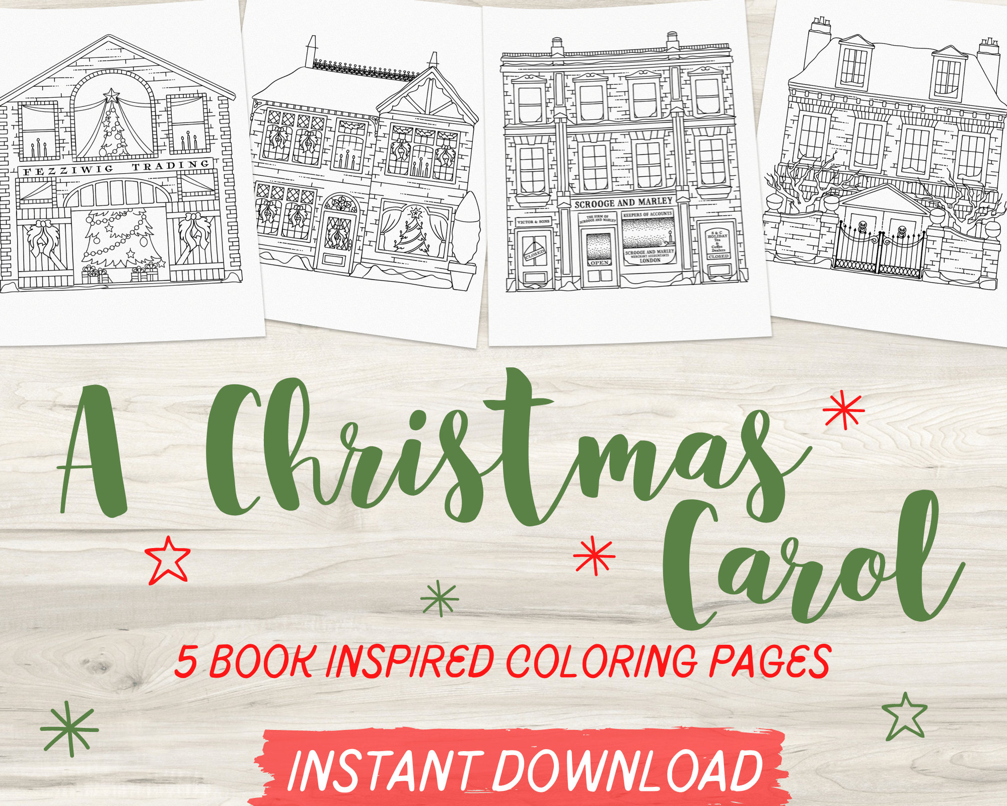 A christmas carol inspired coloring page bookcoloring page adult coloring page instant download pdf coloring page bundle holiday