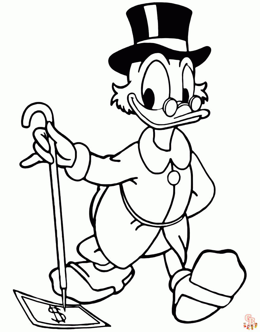 Enjoy fun coloring with cute scrooge mcduck coloring pages