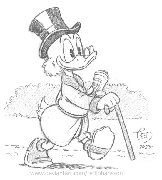 Scrooge with cane and paper by tedjohansson on