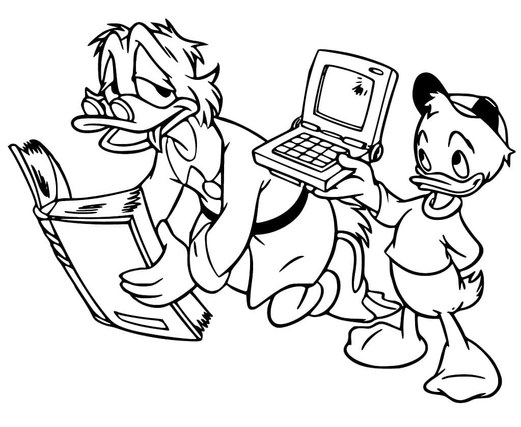 Scrooge mcduck and huey duck coloring page