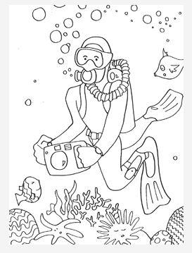 Sea diver coloring page