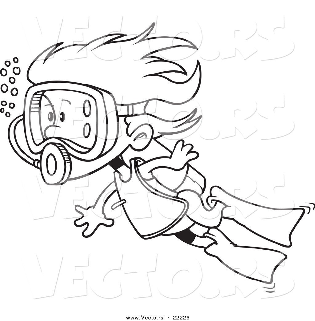 R of a cartoon scuba girl swimming