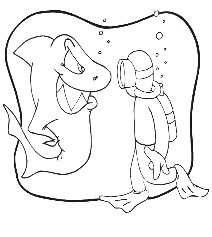 Shark coloring page shark scuba diver