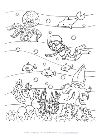 Ocean diving coloring page all kids network