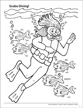 Scuba diving ocean adventure coloring page printable coloring pages