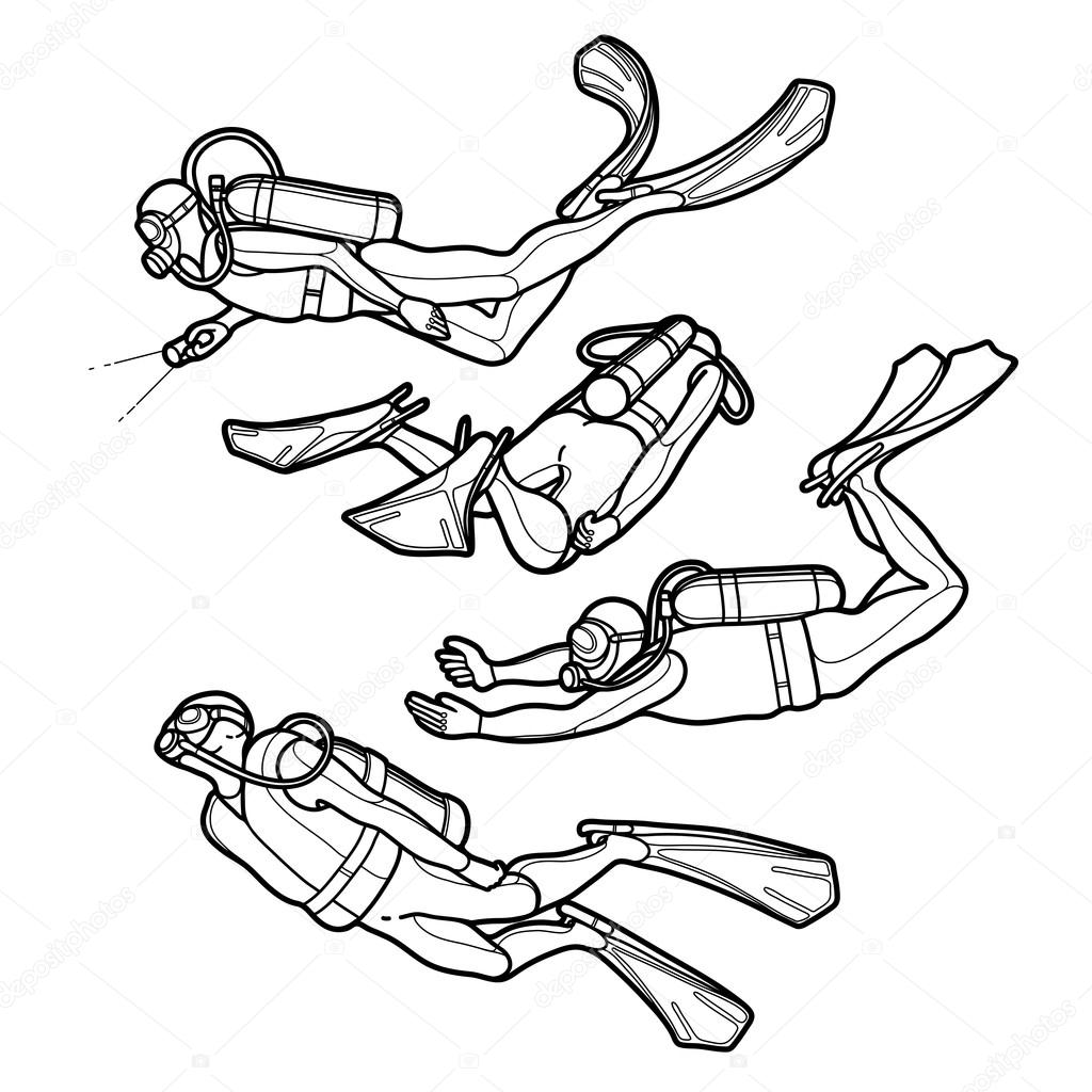 Graphic set of scuba divers stock vector by homunkulus