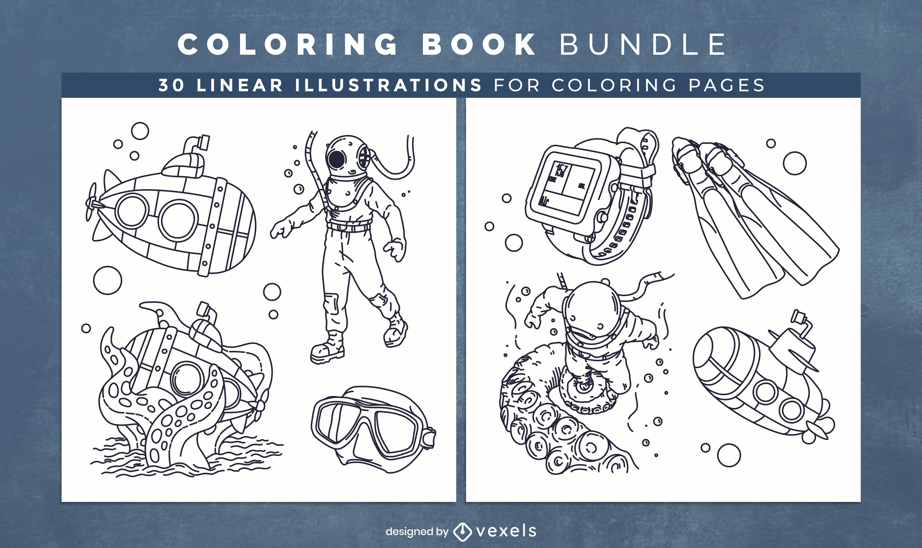 Scuba diving coloring book design pages vector download