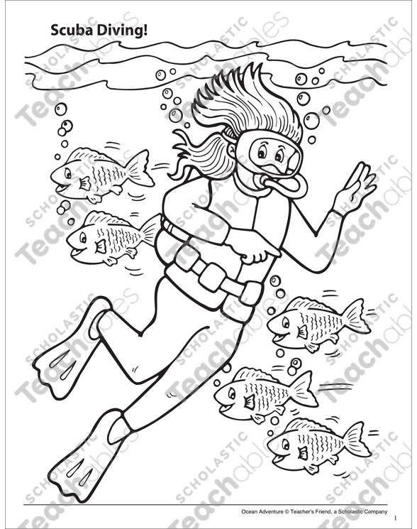 Scuba diving ocean adventure coloring page printable coloring pages