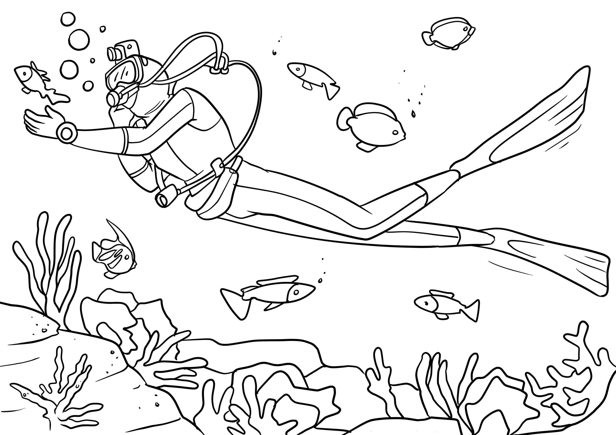 Printable diving coloring pages free pdf