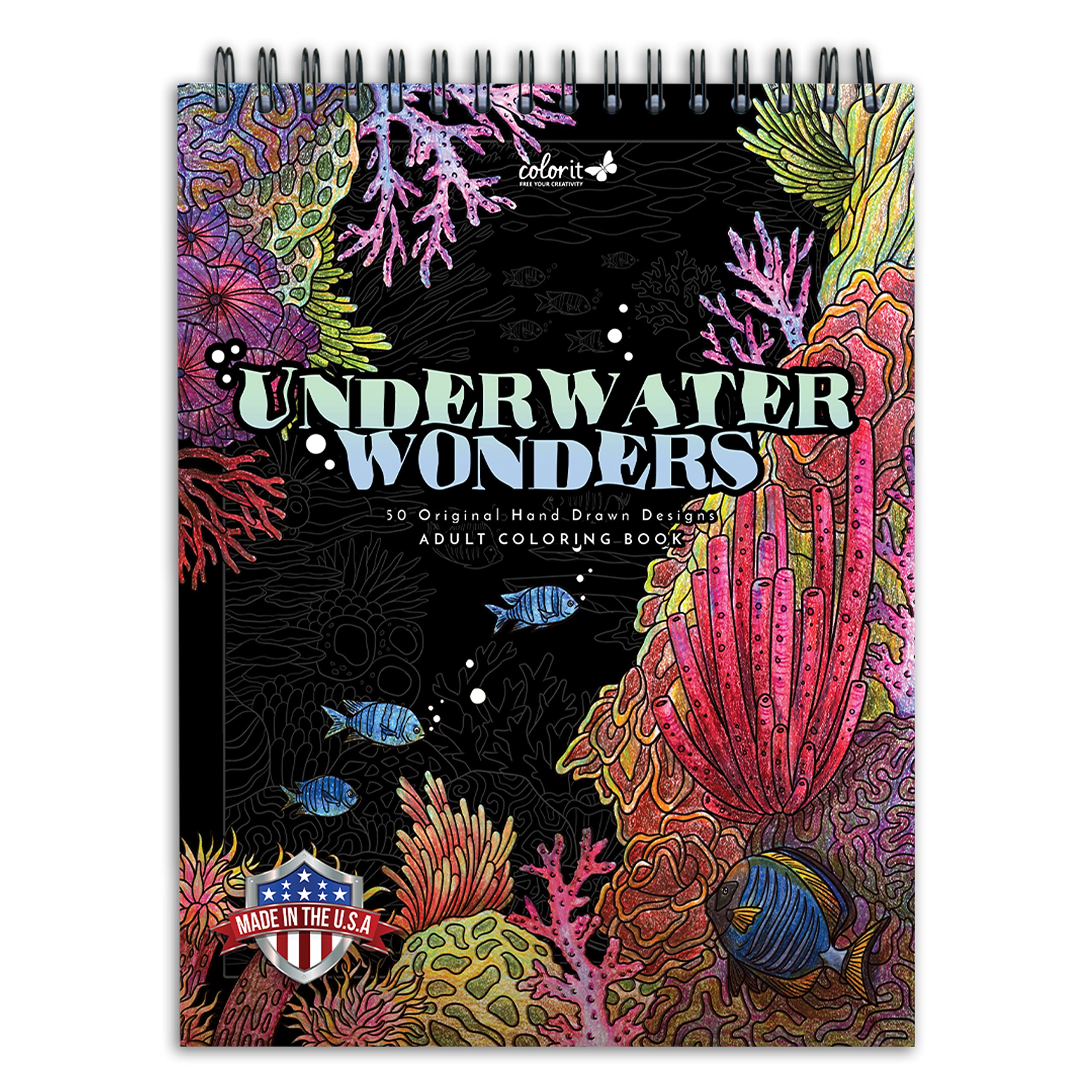 Buy colorit underwater wonders adult coloring book under the sea coloring pages usa printed with spiral binding hardback covers and ink blotter for arts and crafts ocean coloring book for