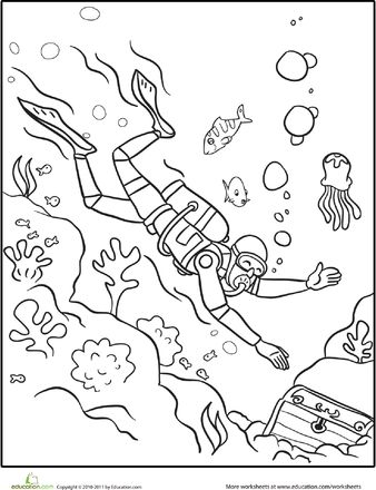 Scuba diver worksheet education summer coloring pages coloring books coloring pages