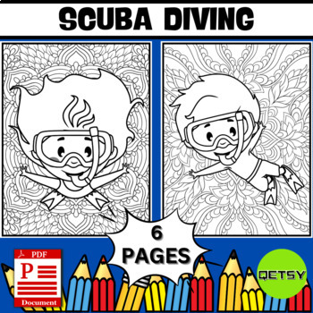 Scuba diving coloring pages mindfulness coloring sheets by qetsy