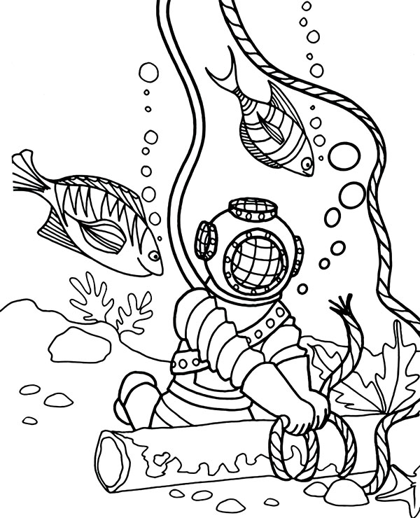 Sea diver coloring page