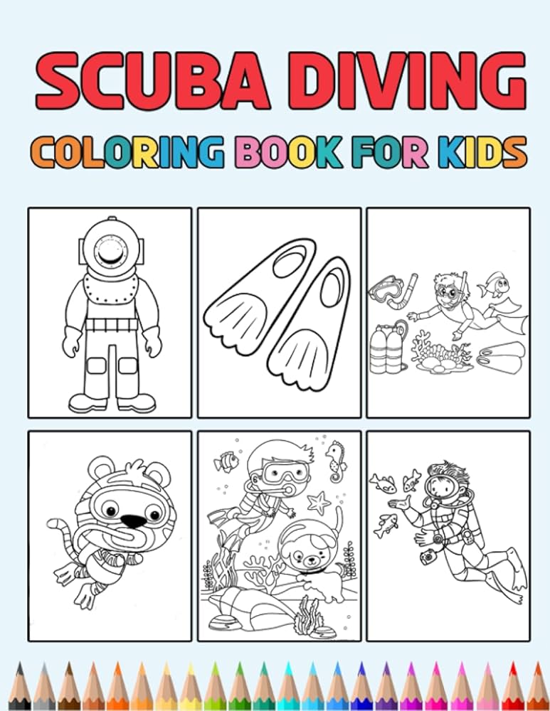 Scuba diving coloring book for kids easy designs to color fun colouring activity workbook for little children boys girls pre k kindergarten books for scuba diving lovers scuba divers