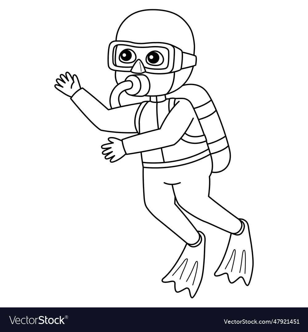 Boy scuba diving summer isolated coloring page vector image