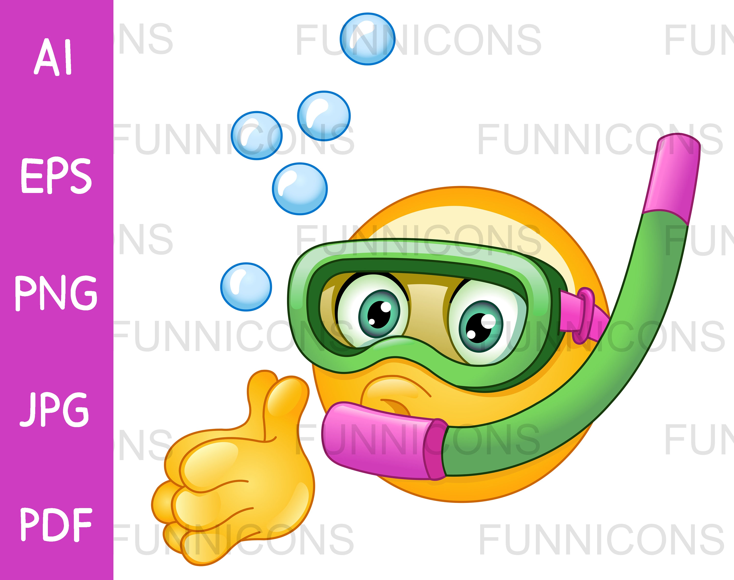 Clipart cartoon of emoji emoticon snorkeling or diving ai eps