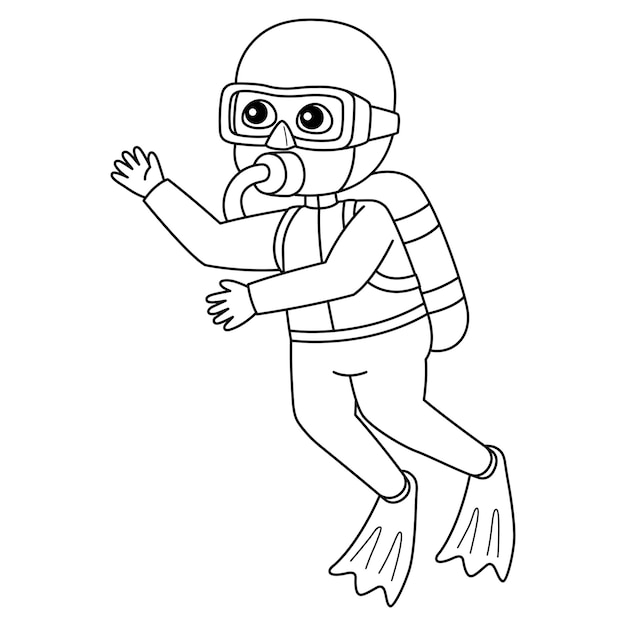 Premium vector a cute and funny coloring page of a boy scuba diving provides hours of coloring fun for children color this page is very easy suitable for little kids and