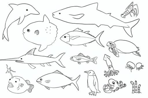 Free vectors sea creatures coloring book