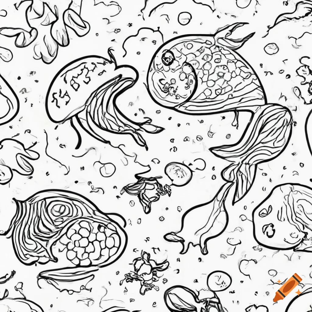 Clean line art of sea animals on white background on