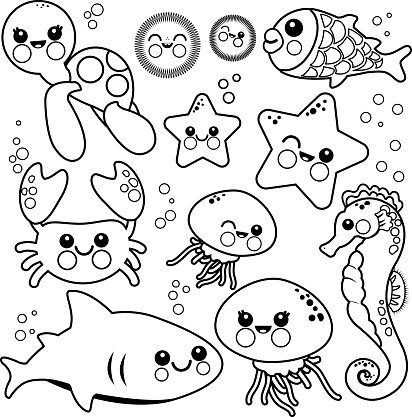 Sea animals coloring book page stock vector royalty