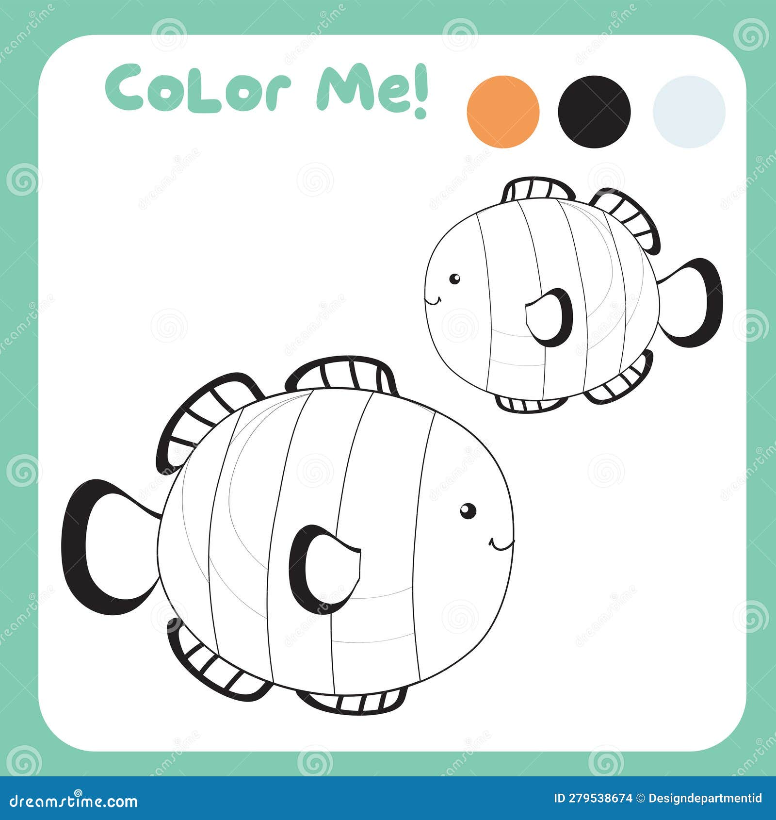 Color me by these colours a cute clownfish the sea animal coloring sea animals worksheet stock vector