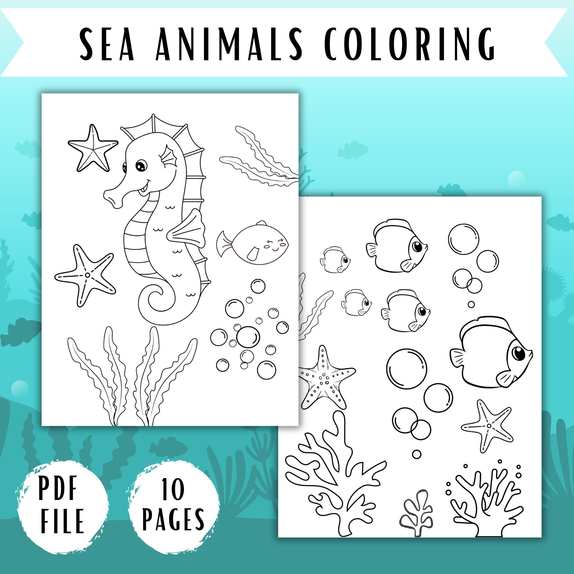 Sea animals coloring pagescute sea animalcoloring page for
