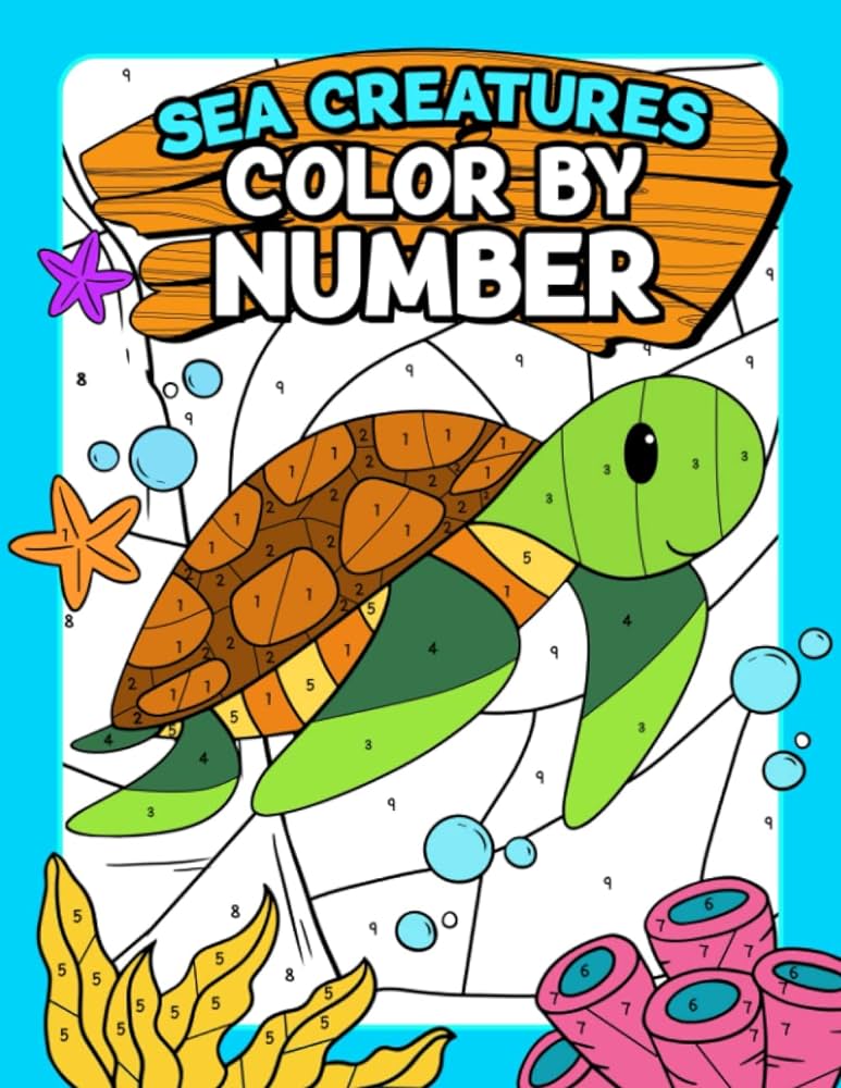 Sea creatures color by number big and easy ocean animal themed coloring pages of turtle shark whale dolphin many more for kids boys girls perez alex books