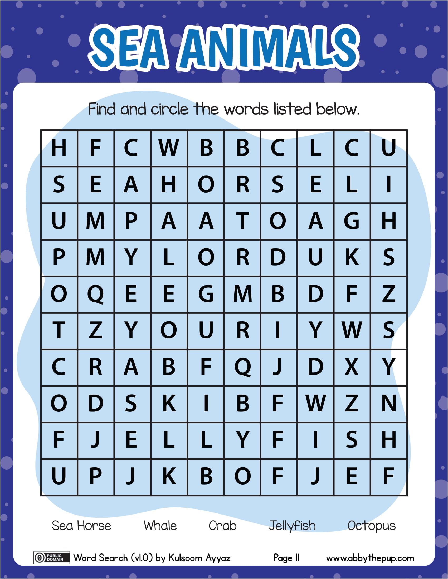 Sea animals word search puzzle free printable puzzle games