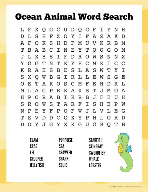 Free printable ocean animal word searches word puzzles for kids word games for kids ocean animals