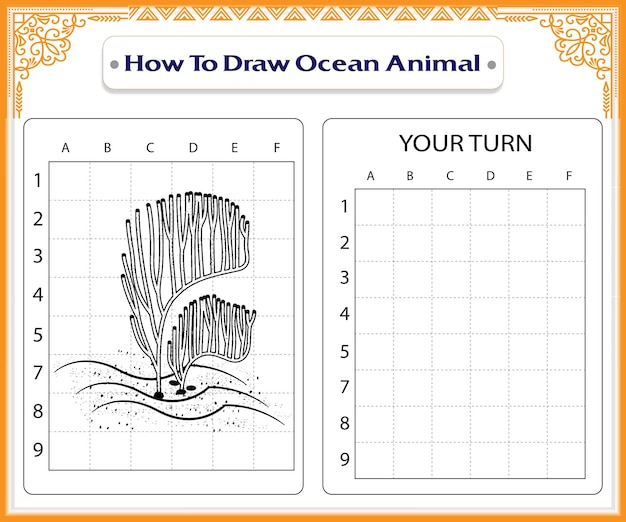 Premium vector how to draw ocean animals coloring pages for kids premium vector