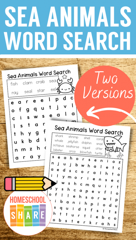 Sea animals word search free