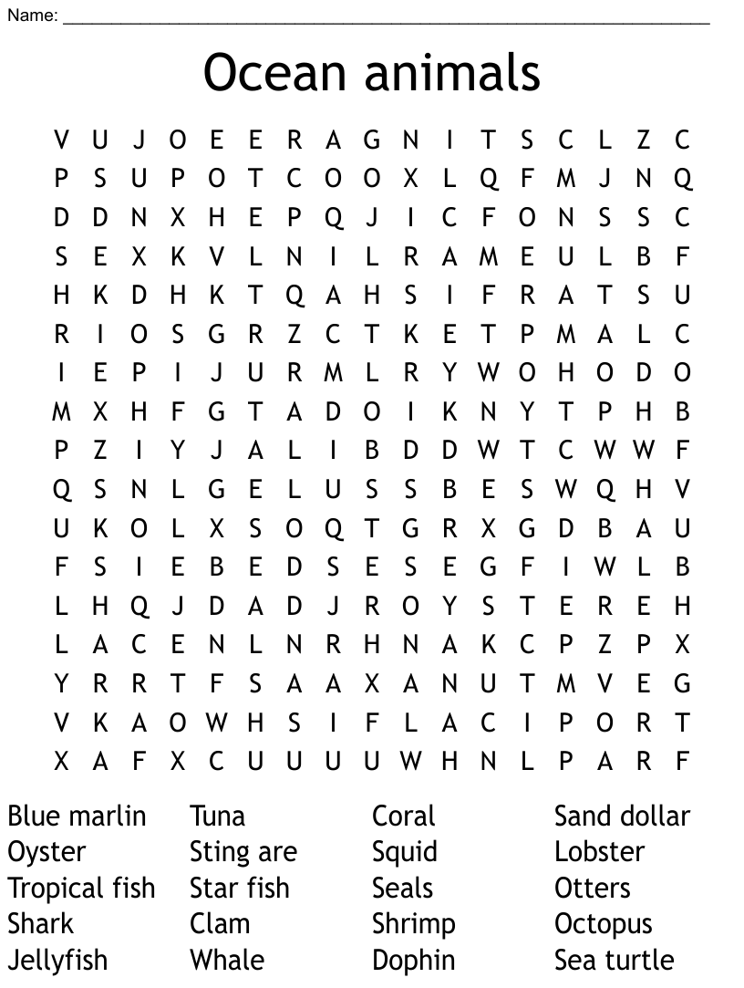Ocean animals word search