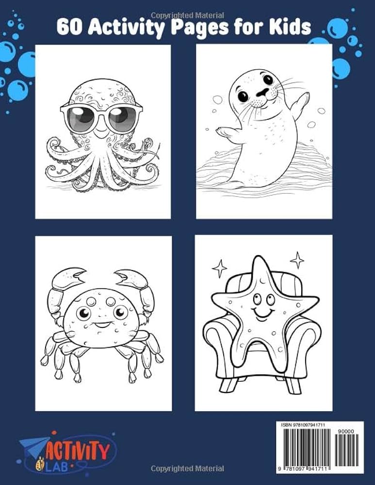 Sea creatures coloring and activity book for kids ages