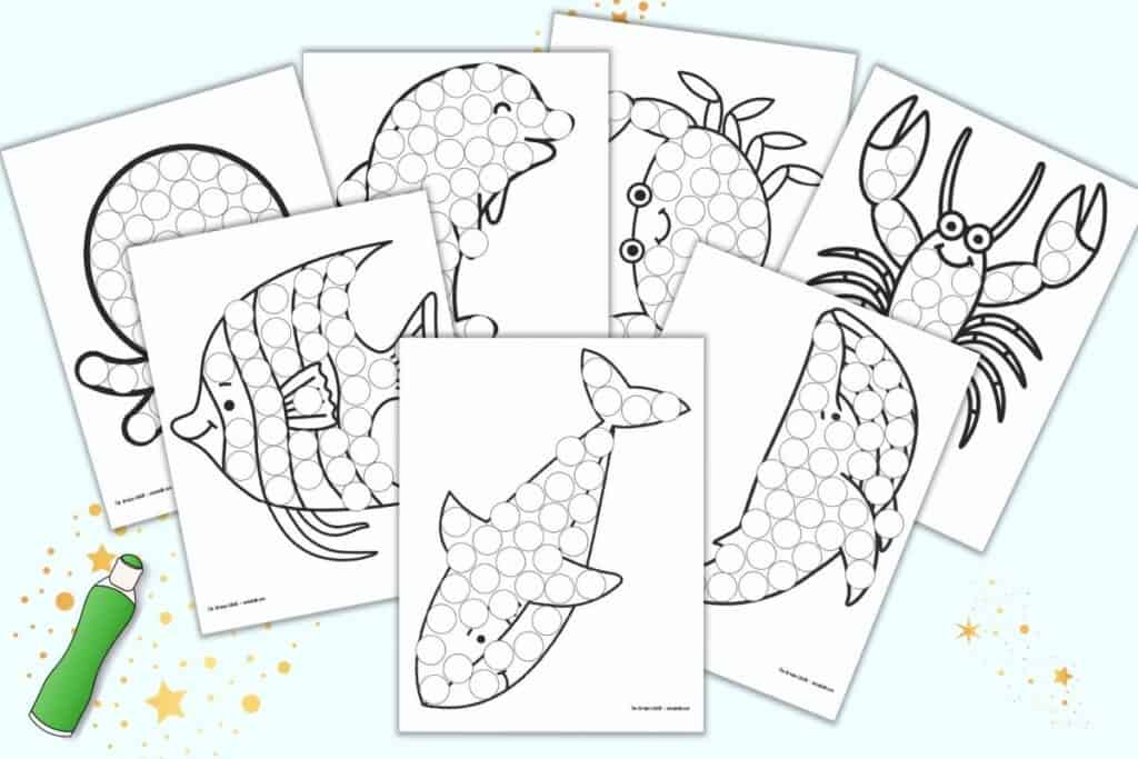 Free printable ocean animals dot it marker pages