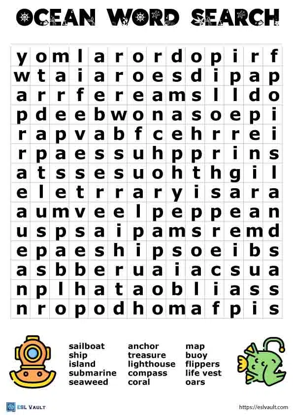 Free printable ocean word search puzzles