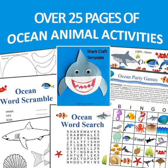 Ocean activity pack party games ocean printables ocean coloring page ocean bingo wordsearch ocean crafts i spy worksheets digital